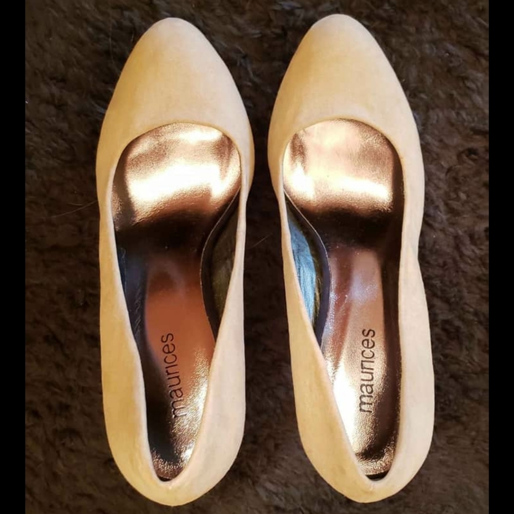 Beige suede high heels